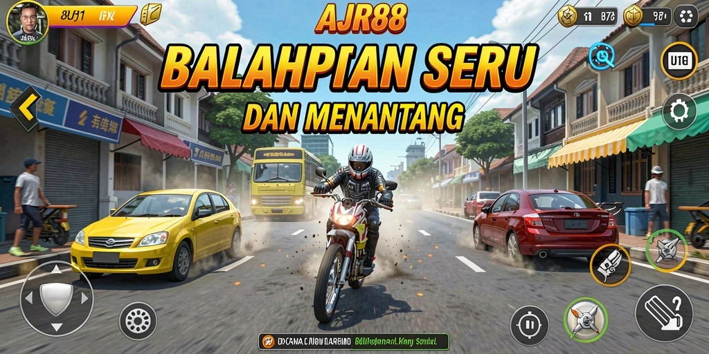 Screenshot gameplay AJR88 yang menampilkan balapan seru di jalanan.