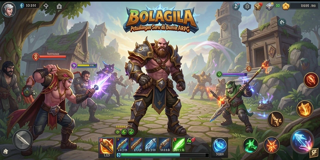 Tampilan aksi mendebarkan dalam BOLAGILA dengan karakter berperang melawan monster.