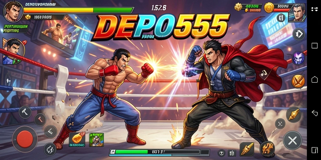 Tampilan gameplay DEPO555 yang mendebarkan saat pertarungan berlangsung.