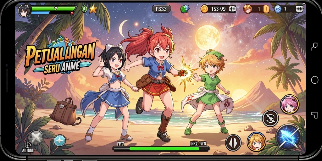 Tampilan gameplay FB333 yang menarik dengan karakter anime yang dinamis.