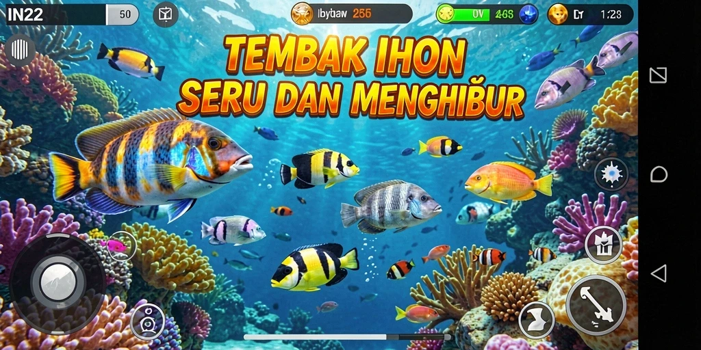 Tampilan menarik gameplay Tembak Ikan IN22.