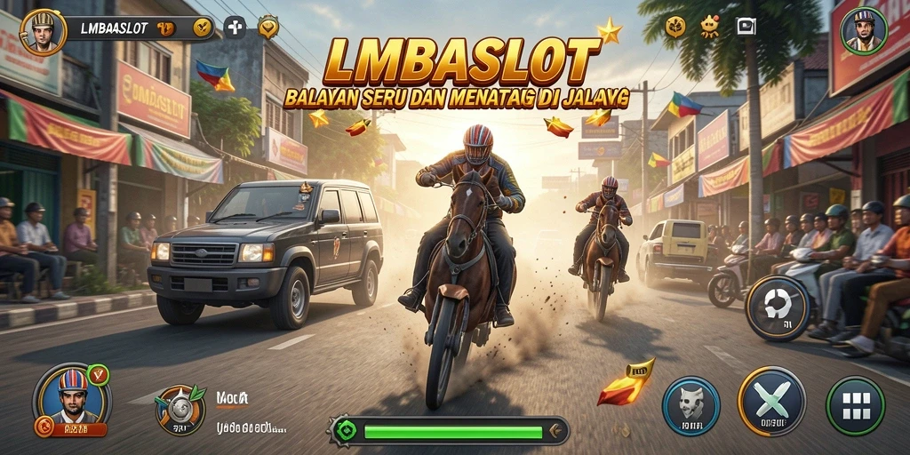 Tampilan gameplay mendebarkan dari LMBASLOT dengan kendaraan yang melaju kencang.