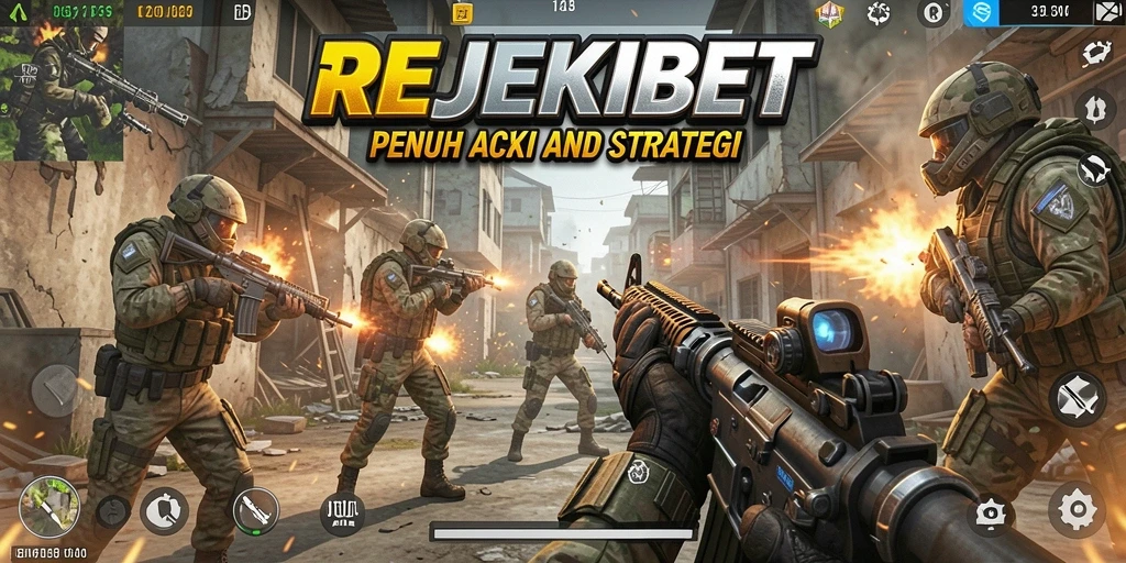 Screenshot gameplay REJEKIBET menampilkan aksi tembak-menembak yang intens.