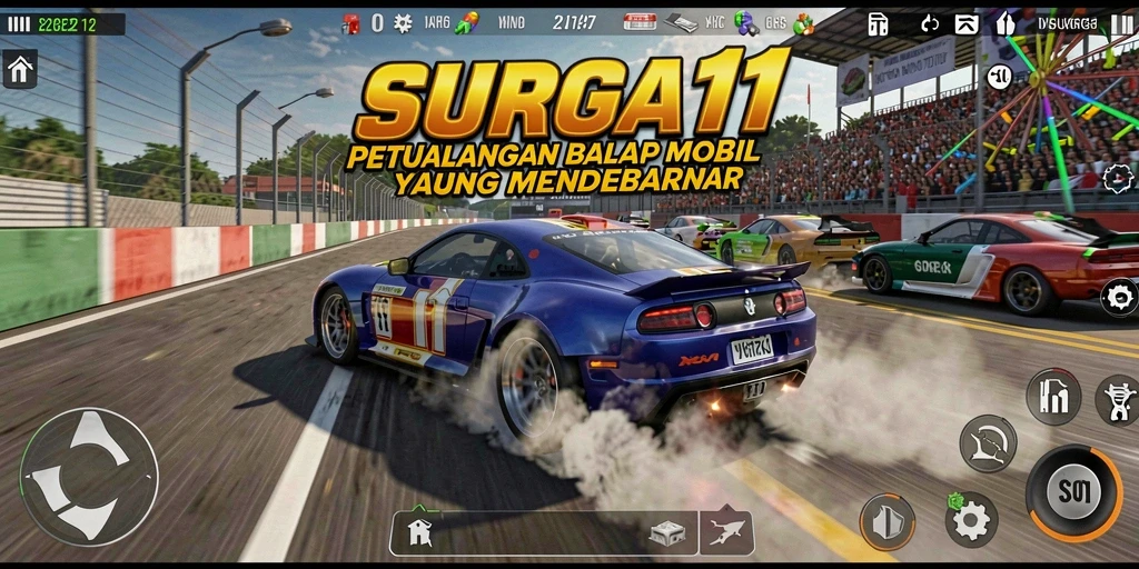 Screenshot permainan SURGA11 menampilkan atmosfer balap yang kompetitif dan mendebarkan.